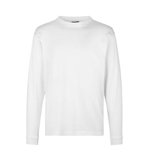 Kraftig langærmet T-shirt – Hvid, herremodel i bomuld med rib og ekstra stabil pasform - 0311