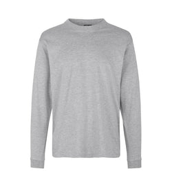 Kraftig langærmet T-shirt – Grå melange, herremodel i bomuld med rib og ekstra stabil pasform - 0311