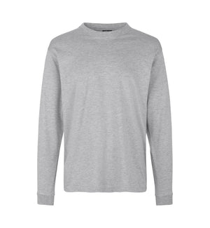 Kraftig langærmet T-shirt – Grå melange, herremodel i bomuld med rib og ekstra stabil pasform - 0311