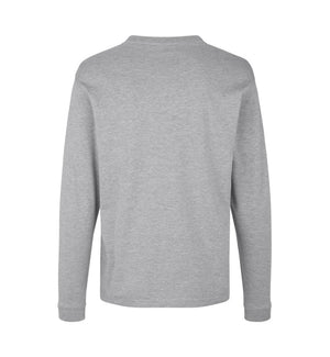 Kraftig langærmet T-shirt – Grå melange, herremodel i bomuld med rib og ekstra stabil pasform - 0311