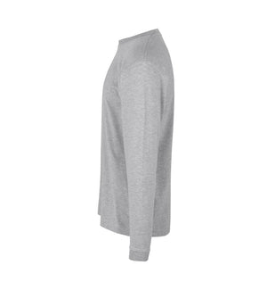 Kraftig langærmet T-shirt – Grå melange, herremodel i bomuld med rib og ekstra stabil pasform - 0311