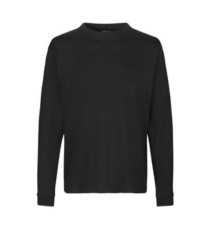 Kraftig langærmet T-shirt – Sort, herremodel i bomuld med rib og ekstra stabil pasform - 0311