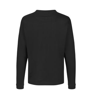 Kraftig langærmet T-shirt – Sort, herremodel i bomuld med rib og ekstra stabil pasform - 0311