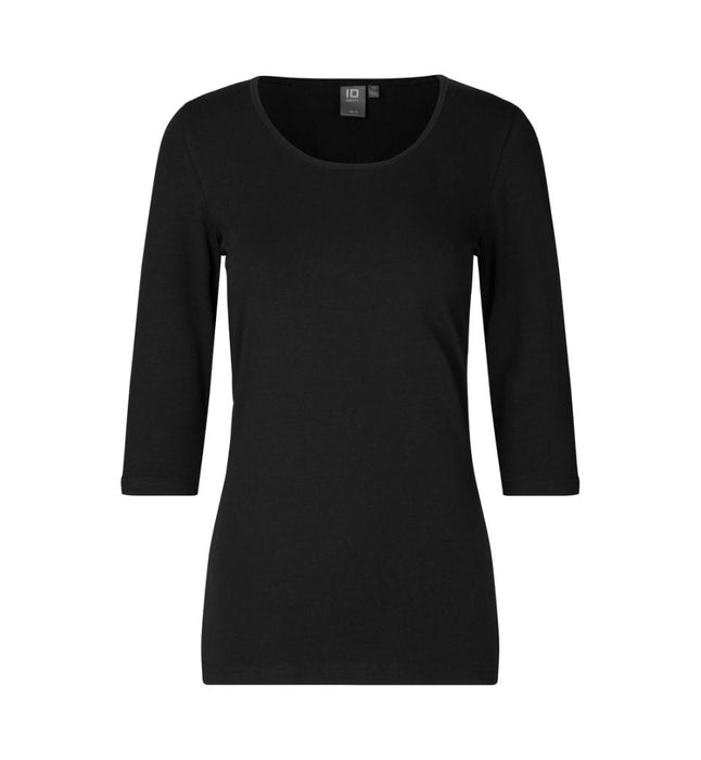 3/4 Ærmet Stretch T-shirt - Dame - Sort - ID 0597