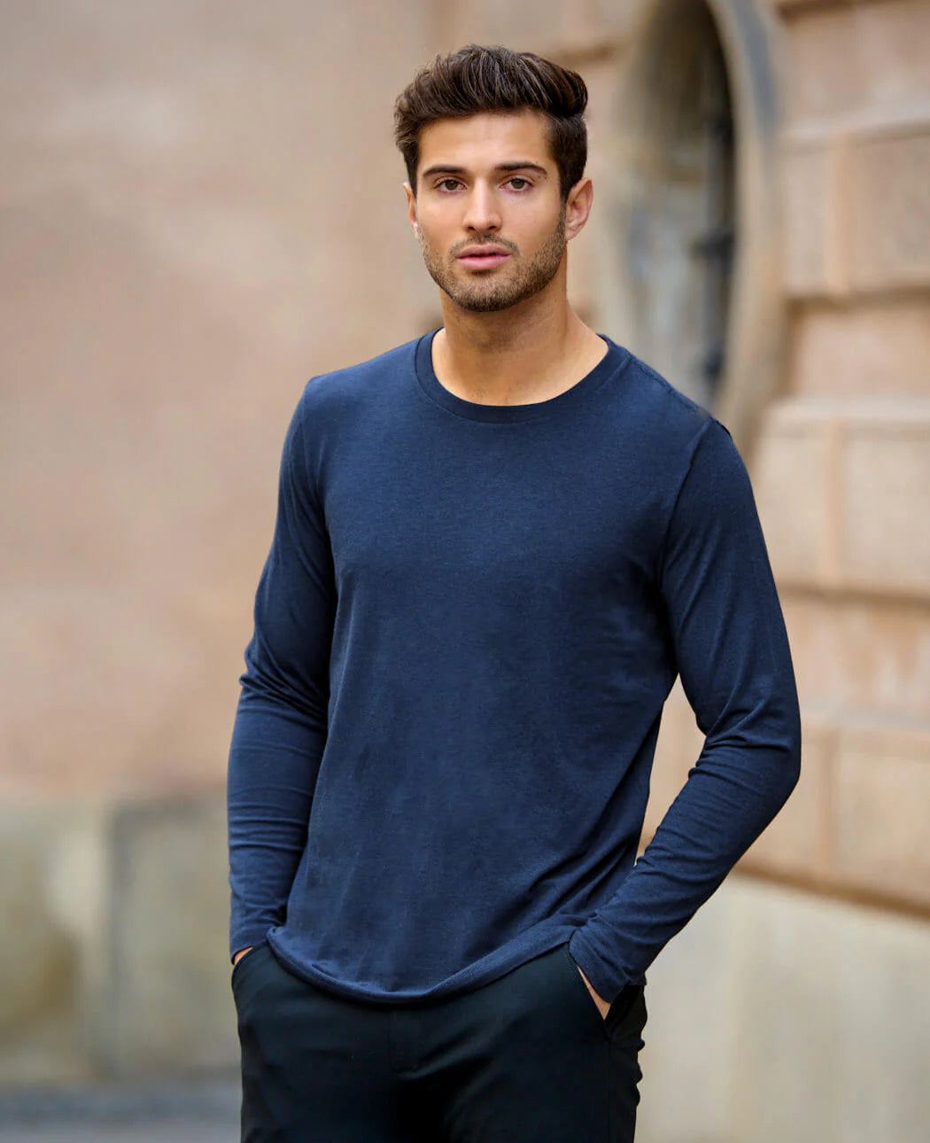 Langærmet Bambus T-shirt - Basic Navy Blue