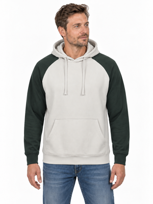 Tofarvet hoodie, Offwhite/Mørkegrøn