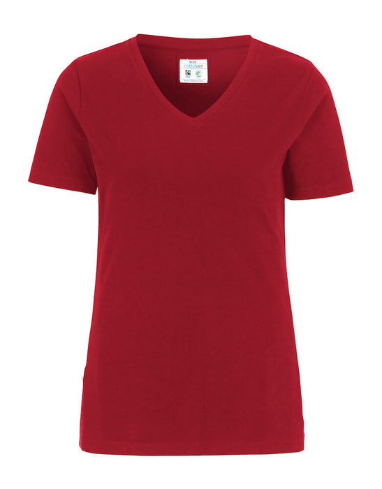 Slim Fit V-hals T-shirt, Rød - Dame - Cottover 141025