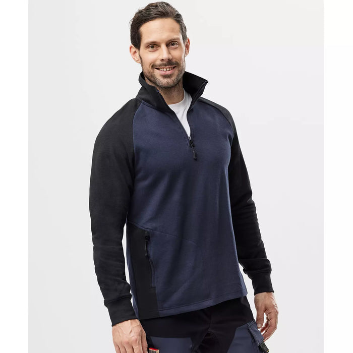 Tofarvet sweatshirt med kort lynlås, Navy/Sort - Snickers 2841 - 9504