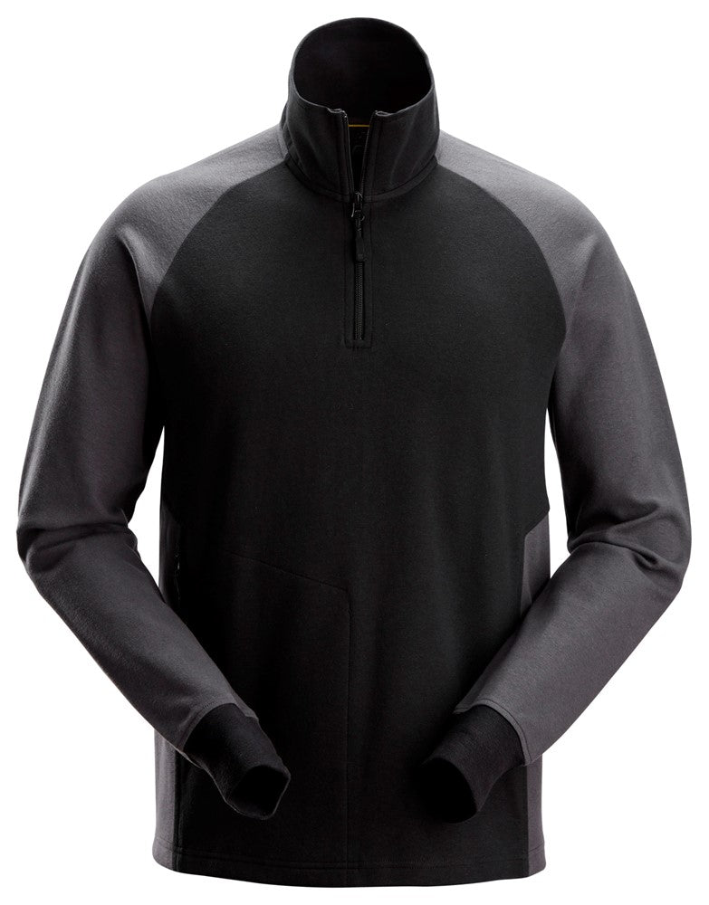 Tofarvet sweatshirt med kort lynlås, Sort/Stål Grå - Snickers 2841 - 0458
