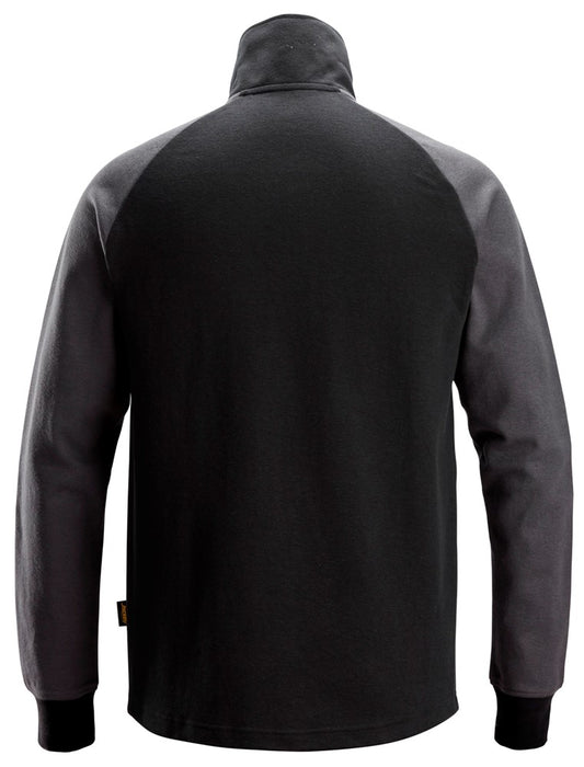 Tofarvet sweatshirt med kort lynlås, Sort/Stål Grå - Snickers 2841 - 0458