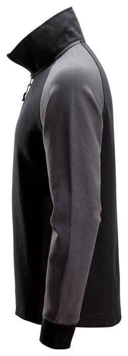 Tofarvet sweatshirt med kort lynlås, Sort/Stål Grå - Snickers 2841 - 0458