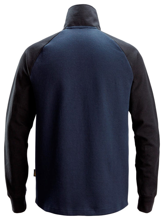 Tofarvet sweatshirt med kort lynlås, Navy/Sort - Snickers 2841 - 9504
