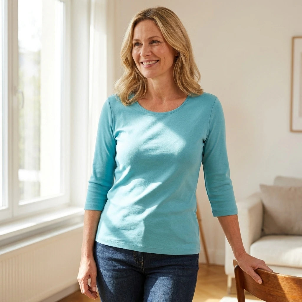 3/4 Ærmet Stretch T-shirt - Dame - Aqua - ID 0597 | Female +40 years old