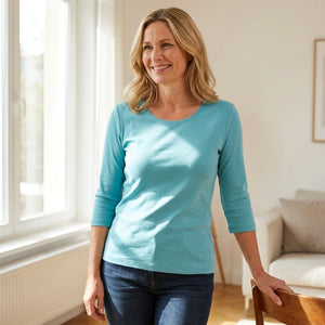 3/4 Ærmet Stretch T-shirt - Dame - Aqua - ID 0597 | Female +40 years old