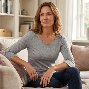 3/4 Ærmet Stretch T-shirt - Dame - Grå - ID 0597 | Female +40 years old