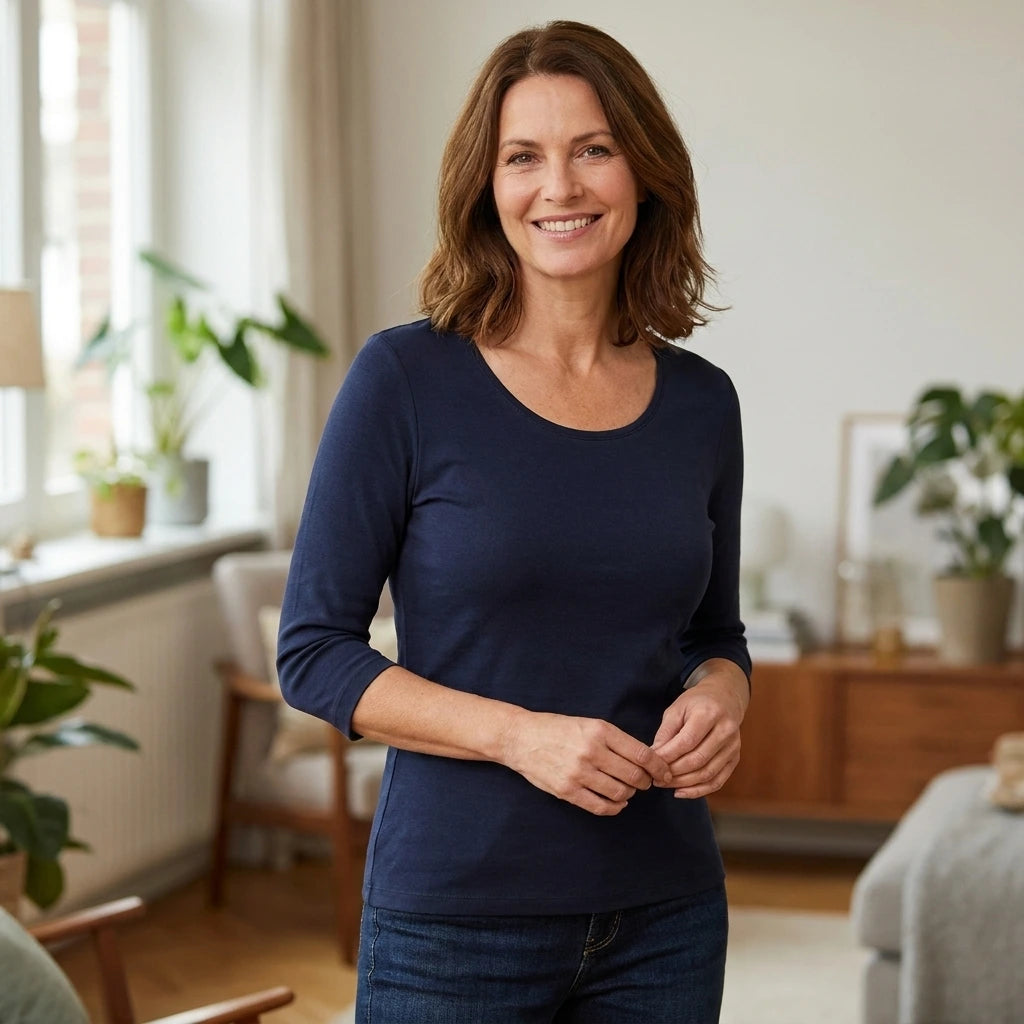 3/4 Ærmet Stretch T-shirt - Dame - Navy - ID 0597 | Female +40 years old