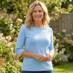 3/4 Ærmet T-shirt - Dame - Lys Blå - ID313 | Female +40 years old