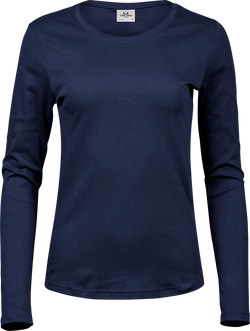 Langærmet Interlock Tee Dame - Navy - Teejays 590