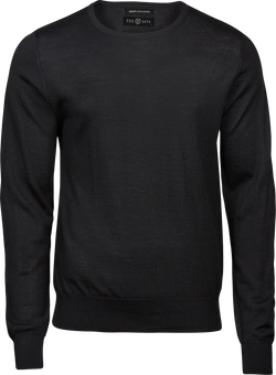 Crew Neck trøje med merinould Herre, Sort - Style 6000