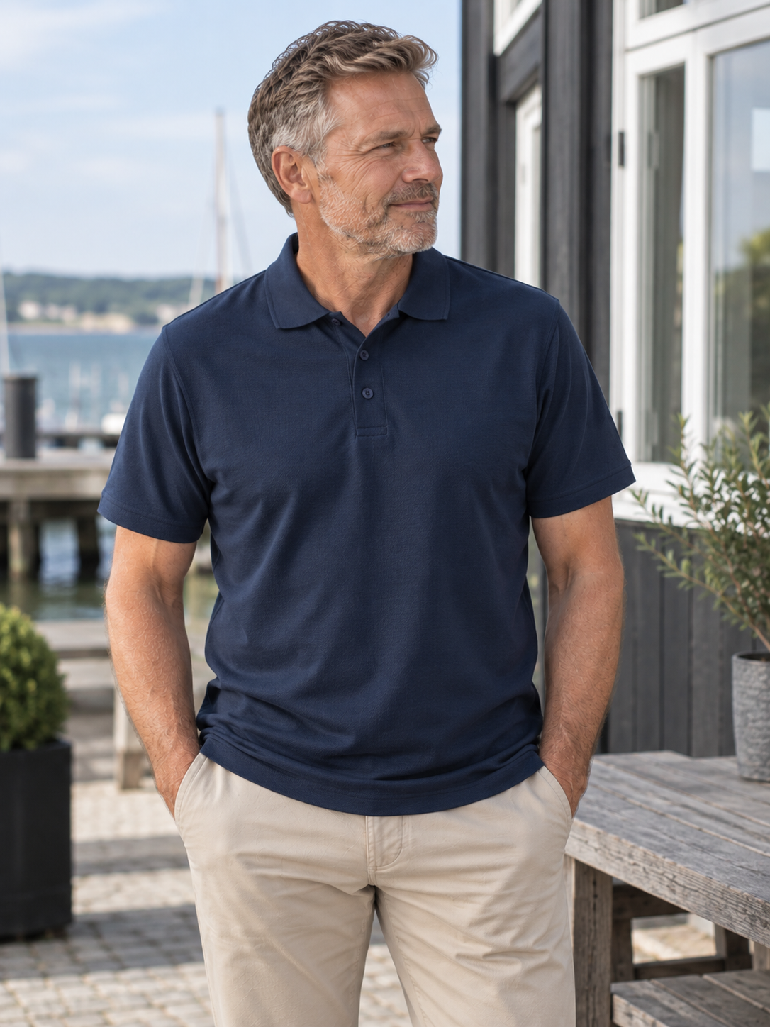 Classic Poloshirt Herre, Navyblå