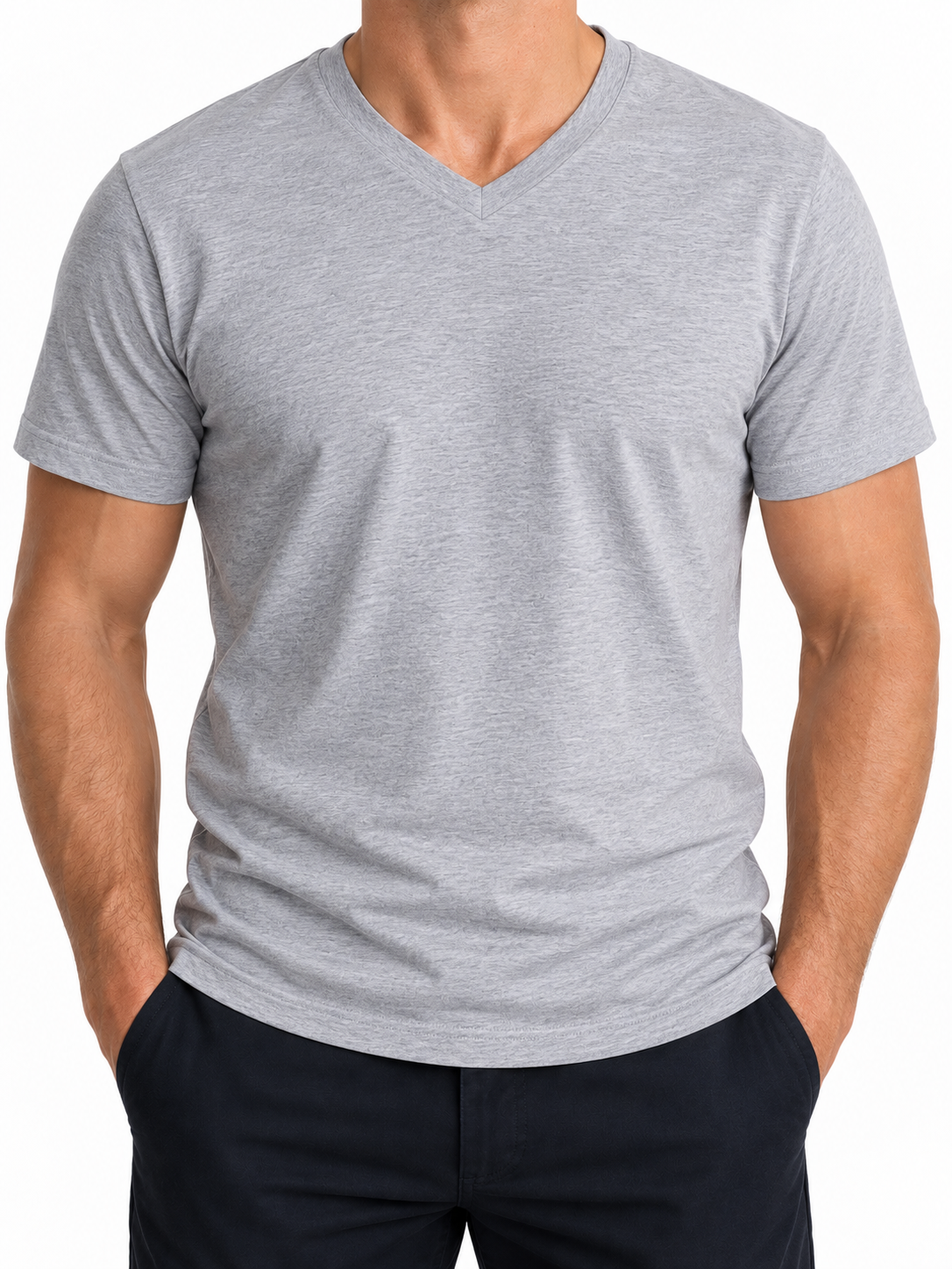 Comfort V-neck T-shirt Herre, Lysgrå