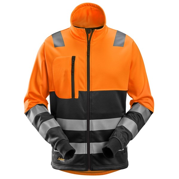 High-Vis jakke med gennemgående lynlås - 2.klasse, Orange/Sort, Unisex - Snickers 8035