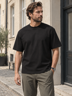 Loose Fit T-shirt med kraftig hals, Sort