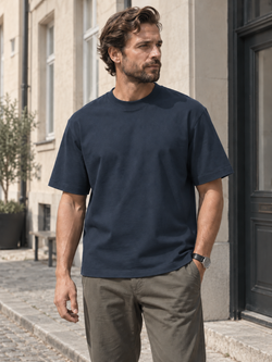 Loose Fit T-shirt med kraftig hals, Navyblå