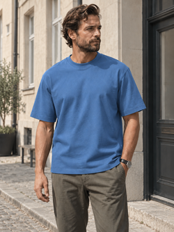 Loose Fit T-shirt med kraftig hals, Kongeblå