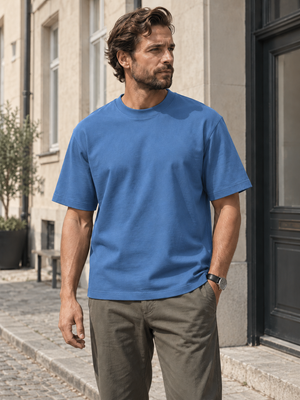 Loose Fit T-shirt med kraftig hals, Kongeblå