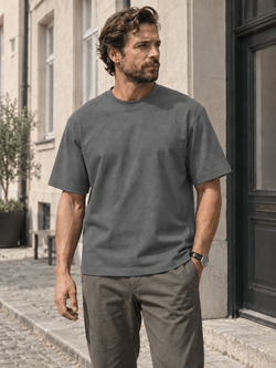 Loose Fit T-shirt med kraftig hals, Mørkegrå