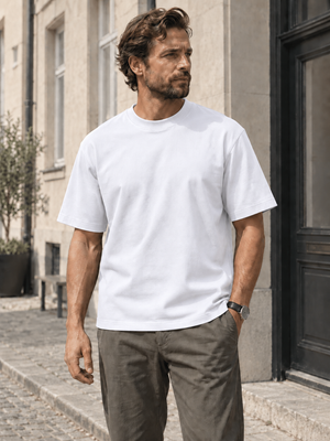 Loose Fit T-shirt med kraftig hals, Hvid