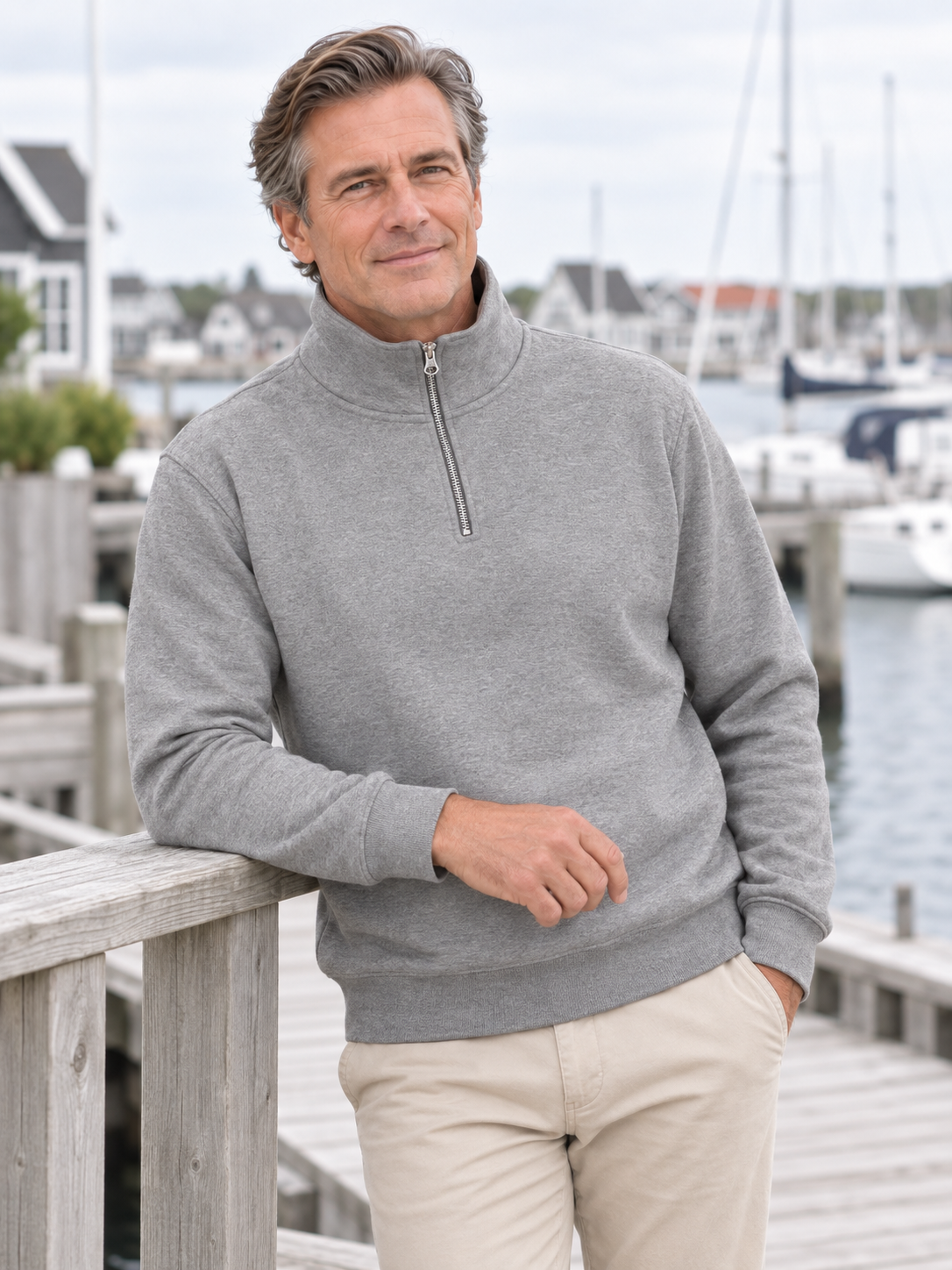 Premium Comfort Half Zip Sweat, Oxford Grå