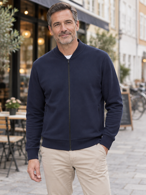 Premium Comfort Cardigan med Lav Krave, Navyblå