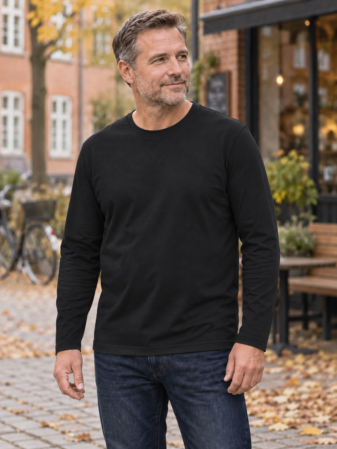 Basic Langærmet T-shirt Herre, Sort