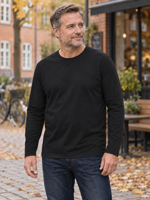 Basic Langærmet T-shirt Herre, Sort
