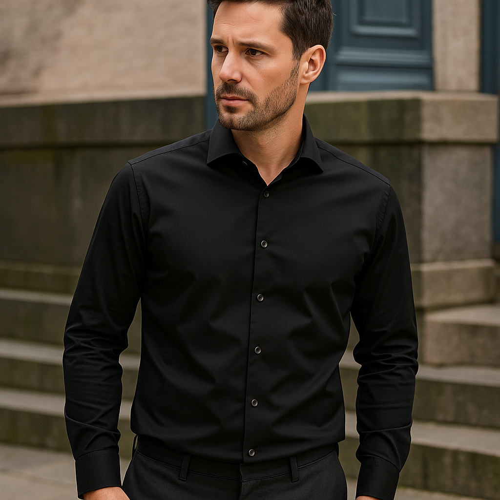 Stretch Skjorte , Sort, Herre - Style 4030