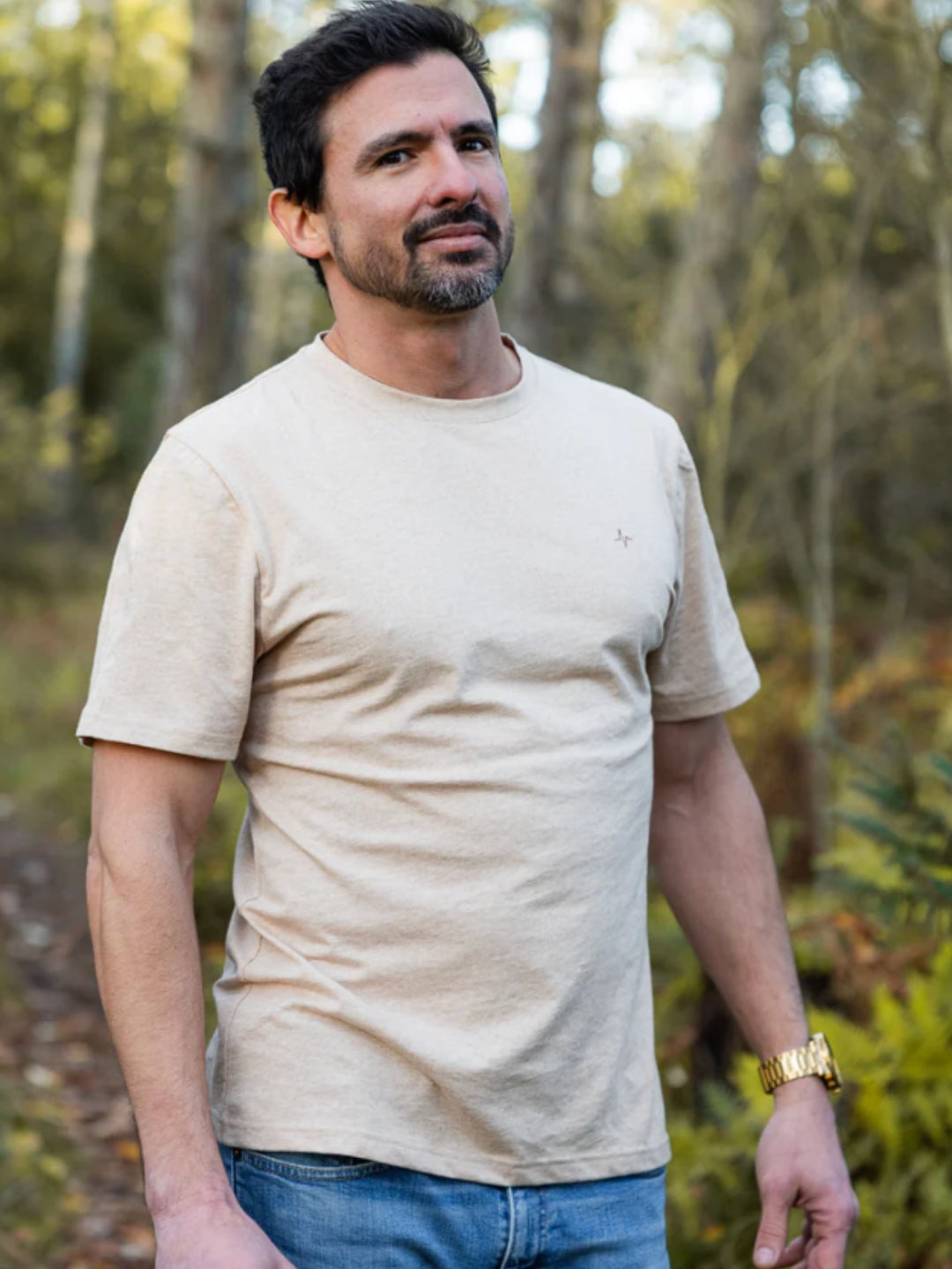 Økologisk bomulds T-shirt til herrer i beige - Vimpulze