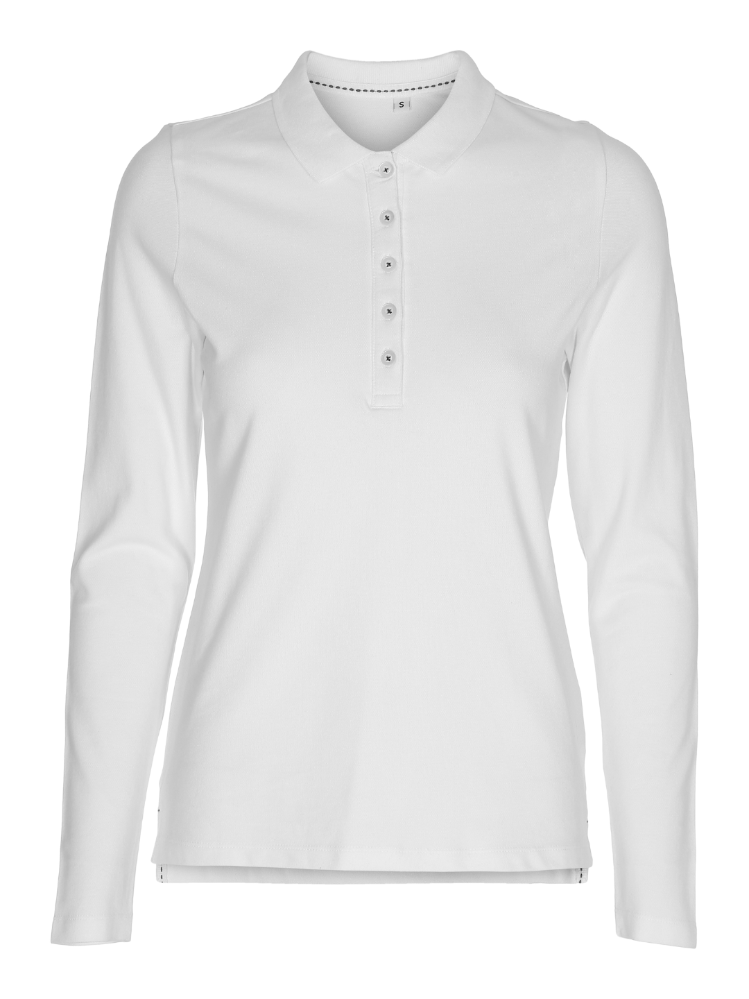 Stretch Langærmet Poloshirt Dame, Hvid
