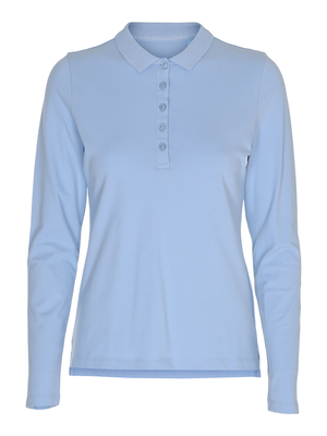 Stretch Langærmet Poloshirt Dame, Lyseblå