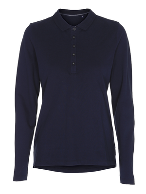 Stretch Langærmet Poloshirt Dame, Navyblå