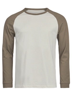 Baseball tofarvet langærmet t-shirt, Cream/Lysbrun