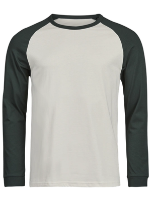 Baseball tofarvet langærmet t-shirt, Cream/Grøn