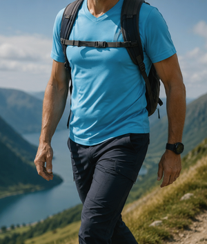 Svedtransporterende, Åndbar og Hurtigttørrende Herre T-shirt med V-hals - Cyan - 2030