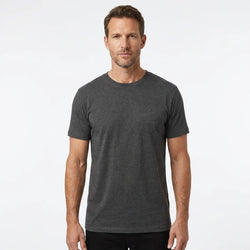 T-Time T-shirt, Koks grå 0510 | Studio portrait of a 45-year-old man, athletic build, short brown hair, light stubble, neutral confident expression, standing against a plain white seamless stu
