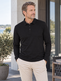 Stretch Langærmet Poloshirt Herre, Sort