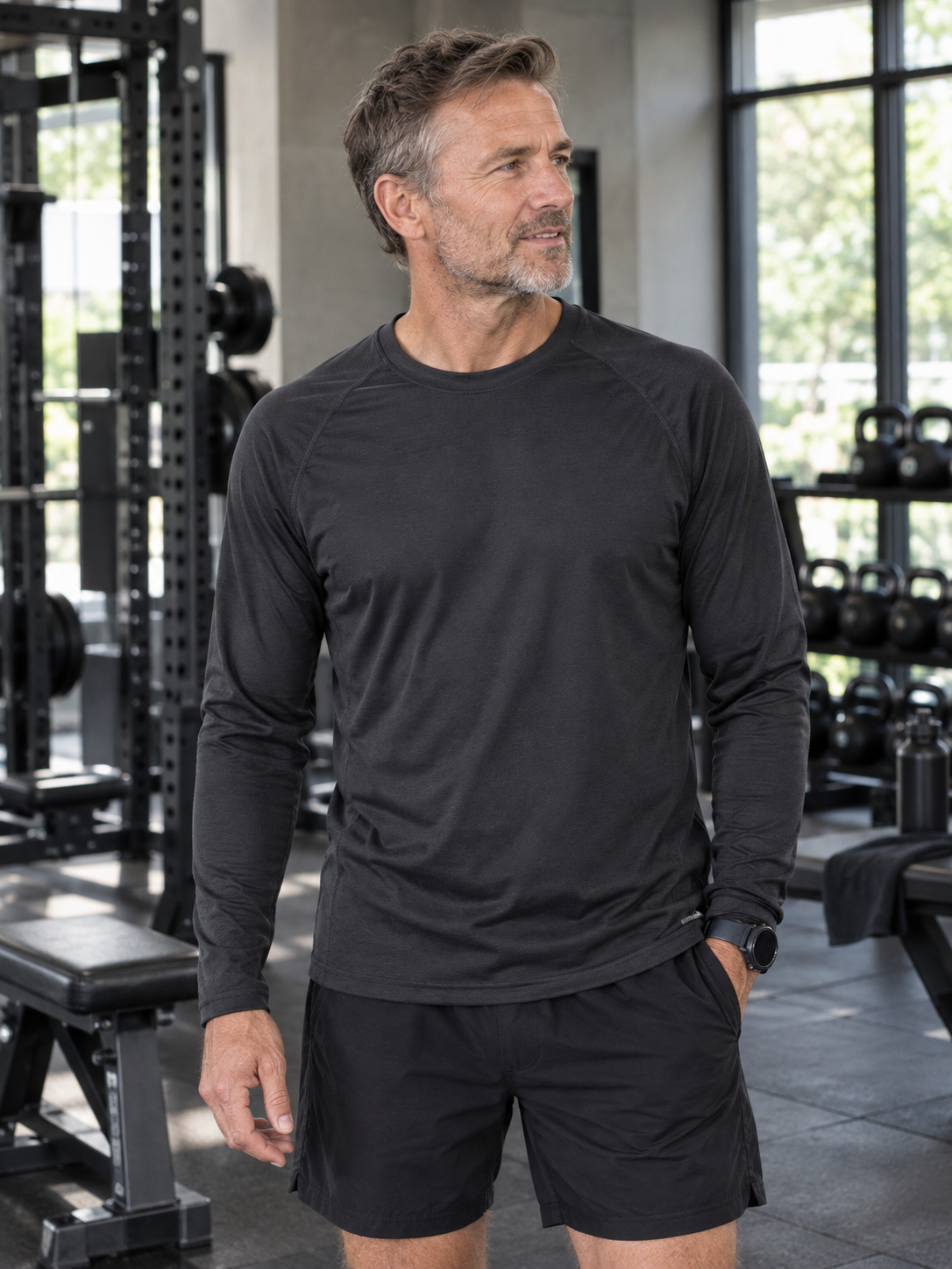 Langærmet Trænings T-shirt Herre, Sort