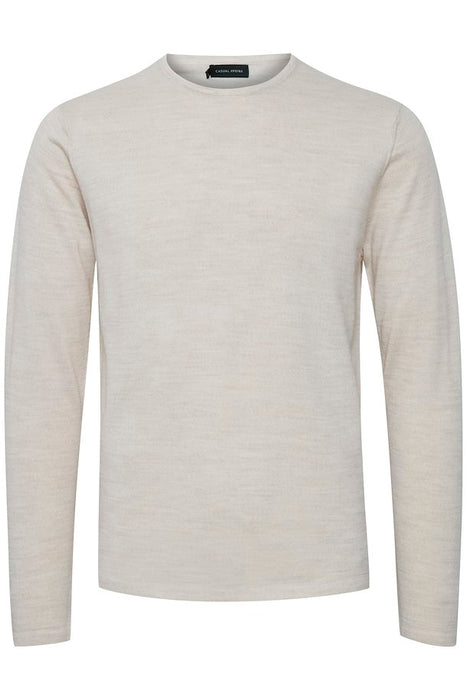 Kent Merino Knitted Pullover, Light Sand - Casual Friday 20501343 - 50271
