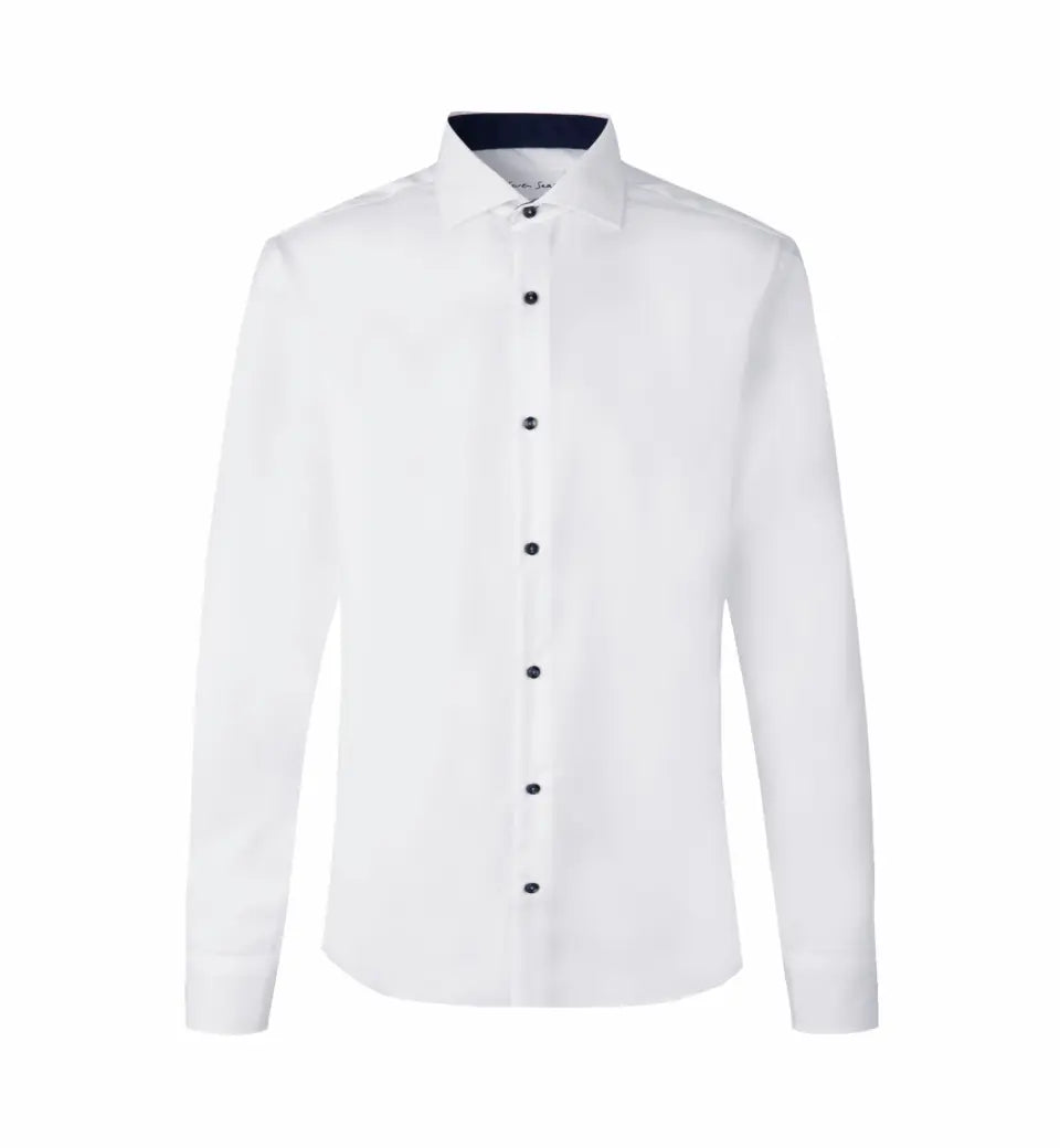 Fine Twill Contrast Business Skjorte, Hvid, Seven Seas S370