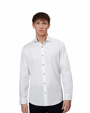 Fine Twill Contrast Business Skjorte, Hvid, Seven Seas S370